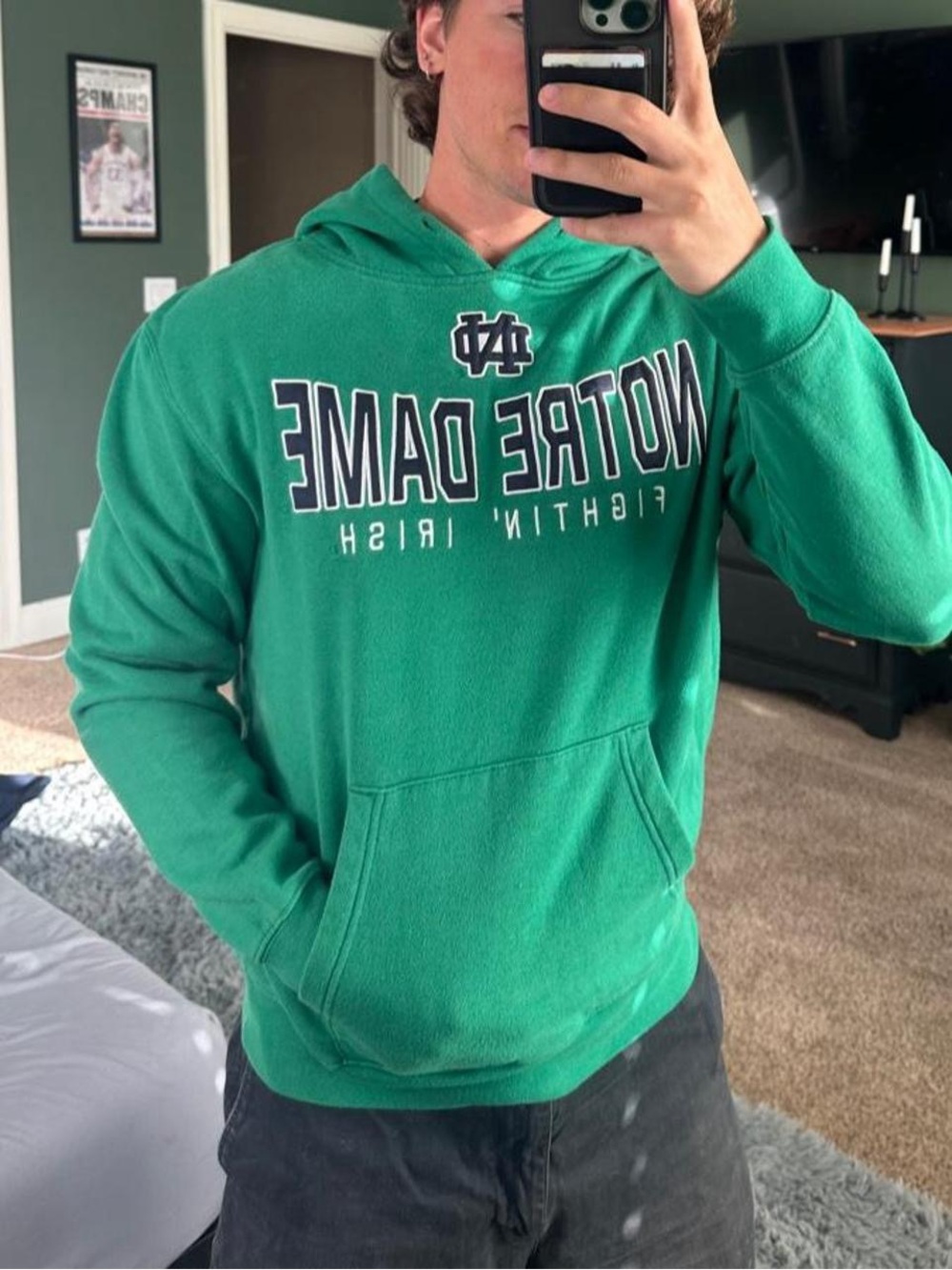 Stadium Athletics Green Hoodie with Navy Lining